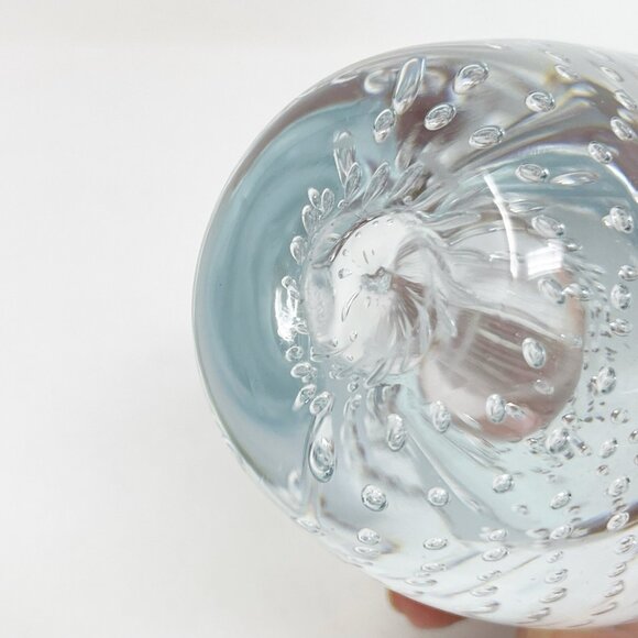 Vintage Art Glass Bubble Domed Paperweight Clear Oval Hand Blown Studio Decor - Picture 4 of 6